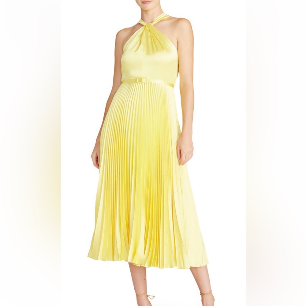 Monique Lhuillier Pleated Hammered Satin Midi dress - 2